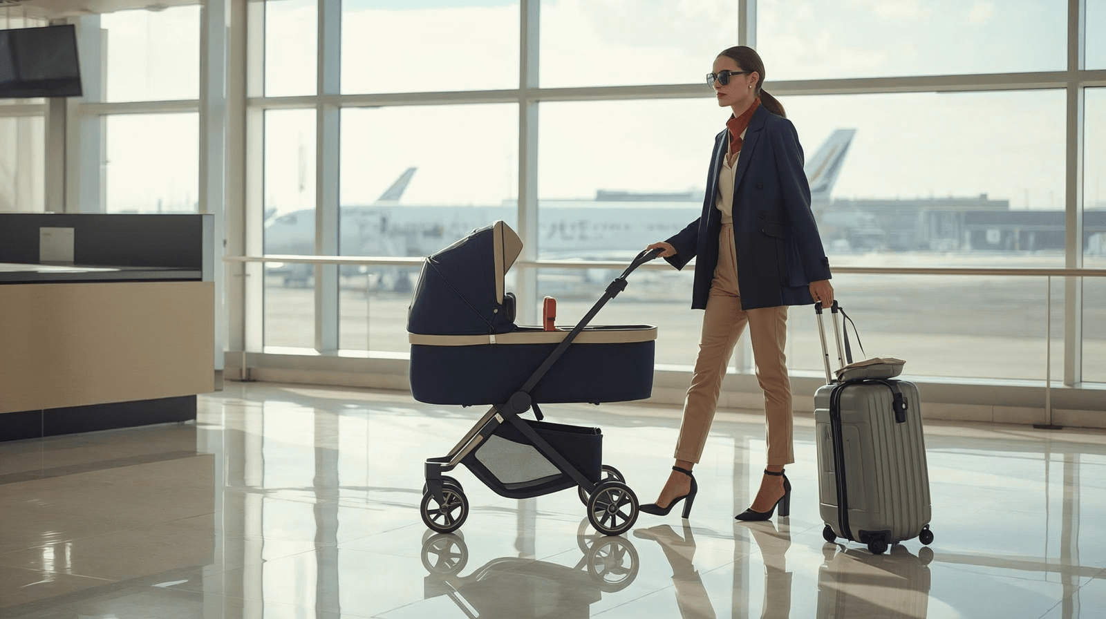 Poussette de voyage compacte à l'aéroport